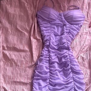 Lavender Ruched Strapless Dress